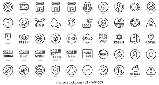 Set of thin line product labels Icons. Vector illustration