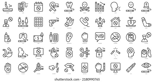 Set of thin line quit smoking Icons. Vector illustration