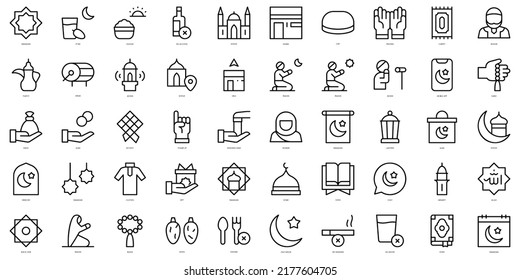 Set of thin line ramadan Icons. Vector illustration