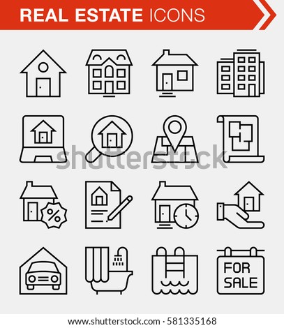 Set of thin line real estate icons.
Pixel perfect icons for mobile apps and web design.