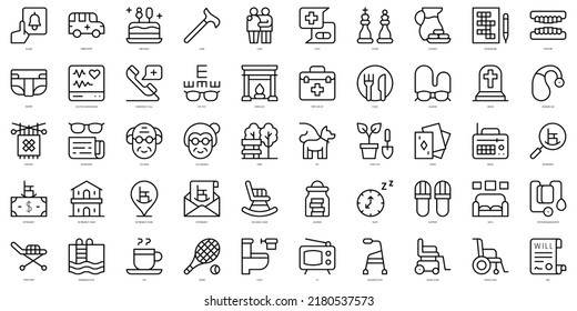 Set of thin line retirement home Icons. Vector illustration