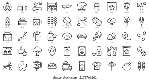 Set of thin line sakura festival Icons. Vector illustration