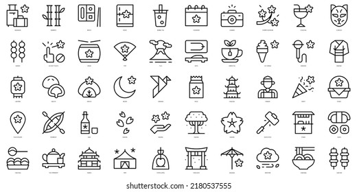 Set of thin line sakura festival Icons. Vector illustration