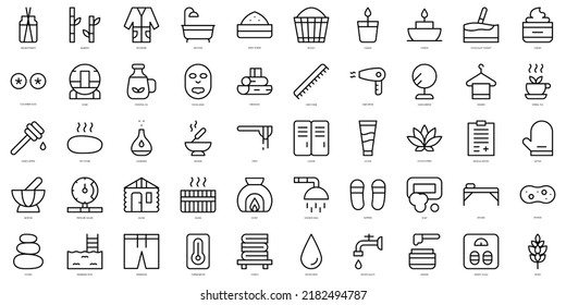 Set of thin line sauna Icons. Vector illustration