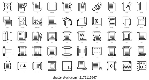 Set of thin line scroll and paper Icons. Vector illustration
