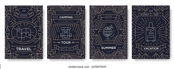 Set of thin line seabeach pattern concept.  Vector different equipment  outline package greeting card or invitation brochure. Art  summer activities, magazine, book, poster, abstract, banners, element