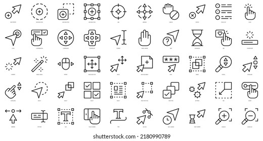 Set of thin line selection and cursors Icons. Vector illustration