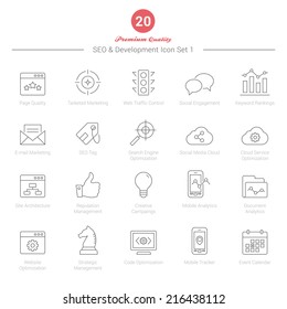 Set of Thin Line SEO and Development icons Set 1 Vector Illustration