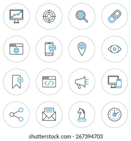Set of Thin Line SEO and Development Icons. Vector Illustration
