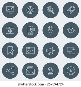 Set of Thin Line SEO and Development Icons. Vector Illustration