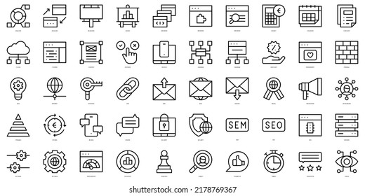 Set of thin line seo and sem Icons. Vector illustration