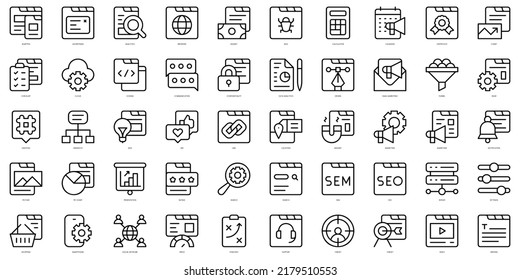 Set von dünnen Linien seo und einige Symbole. Vektorgrafik