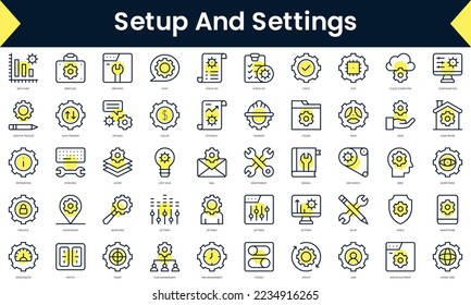 Set of thin line setup and settings Icons. Line art icon with Yellow shadow. Vector illustration