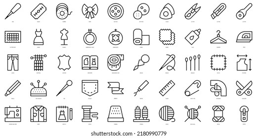 Set von dünnen Linien Nähsymbolen. Vektorgrafik