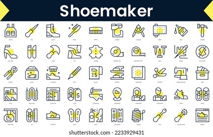 Set of thin line shoemaker Icons. Line art icon with Yellow shadow. Vector illustration