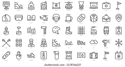 Set Of Thin Line Ski Resort Icons. Vector Illustration