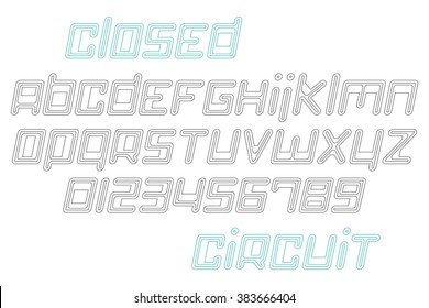 set of thin line, slanted alphabet letters and numerals. vector font type design. modern, technology lettering icons. stylized logo symbols and poster text typesetting