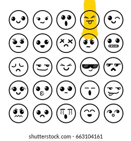 Set of thin line smile emoticons isolated on a white background. Vector illustration