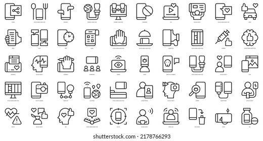 Set of thin line social addiction Icons. Vector illustration