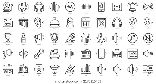 Set Of Thin Line Sound And Noise Icons. Vector Illustration