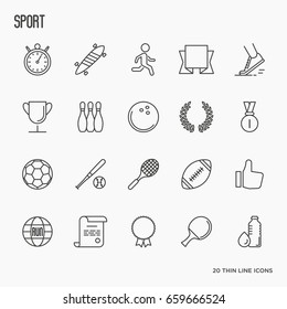 Set of thin line sport and winning games icons. Vector illustration.