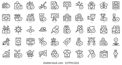 Conjunto de Iconos de venta de resortes de línea delgada. Ilustración del vector