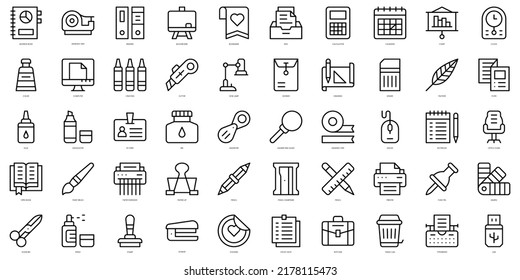 Set of thin line stationery Icons. Vector illustration