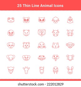 Set of Thin Line Stroke Animal Icons Vector Illustration