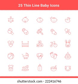 Set of Thin Line Stroke Baby Icon Vector Illustration