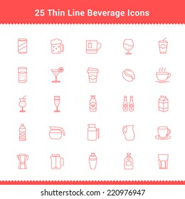 Set of Thin Line Stroke Beverage Icon Vector Illustration