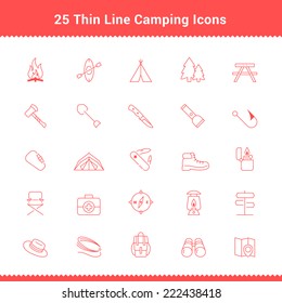 Set of Thin Line Stroke Camping Icons Vector Illustration