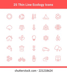 Set of Thin Line Stroke Ecology Icons Vector Illustration