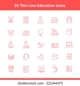 Set of Thin Line Stroke Education Icons Vector Illustration