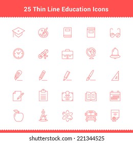 Set of Thin Line Stroke Education Icons Vector Illustration