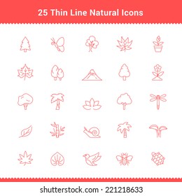 Set of Thin Line Stroke Natural Icons Vector Illustration