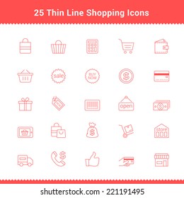 Set of Thin Line Stroke Shopping Icons Vector Illustration