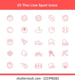 Set of Thin Line Stroke Sport Icons Vector Illustration