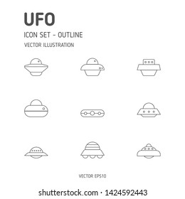 Set of thin line stroke vector ufo icons. Ufo icon set.