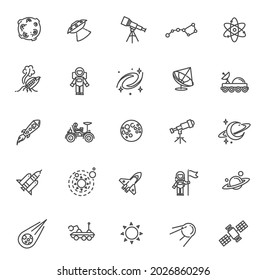 Set of Thin Line Stroke Vector Astronomy and Space Icons