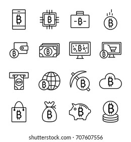 Set of Thin Line Stroke Vector Bitcoin and Cryptocurrency Icons