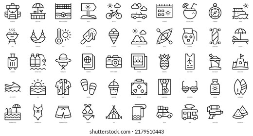 Set of thin line summer holidays Icons. Vector illustration