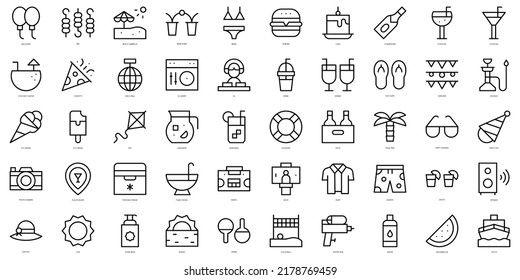 Set of thin line summer party Icons. Vector illustration