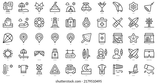 Set of thin line surfing Icons. Vector illustration