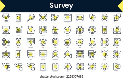 Set of thin line survey Icons. Line art icon with Yellow shadow. Vector illustration