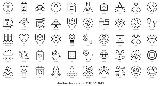 Set of thin line sustainable energy Icons. Vector illustration