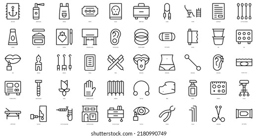 Set of thin line tattoo studio Icons. Vector illustration