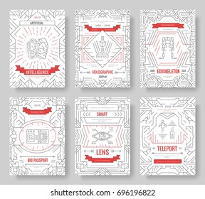 Set of thin line technical minds pattern concept. Art physics and mathematics equipment, magazine, book, poster, abstract, banner, element. Vector outline package greeting card or invitation brochure