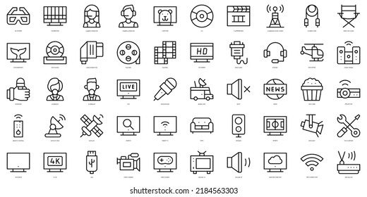 Conjunto de Iconos de la televisión de línea delgada. Ilustración del vector