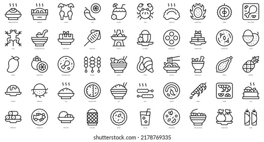 Set of thin line thai food Icons. Vector illustration