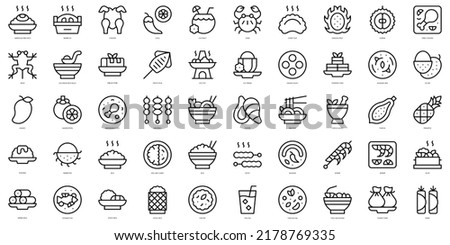 Set of thin line thai food Icons. Vector illustration